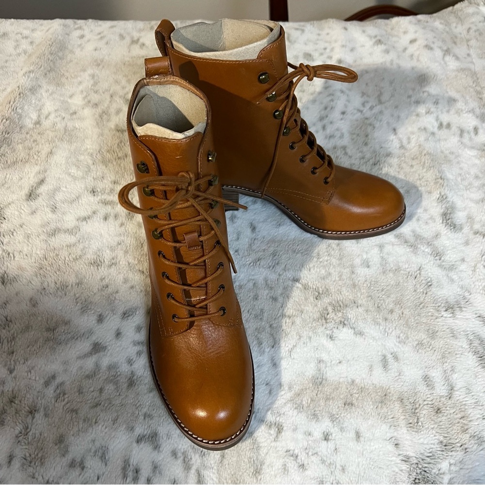 🔥New Madewell Patti Lace-up Boots in English Saddle Women’s Sz 8 SOLD OUT! - Picture 4 of 11